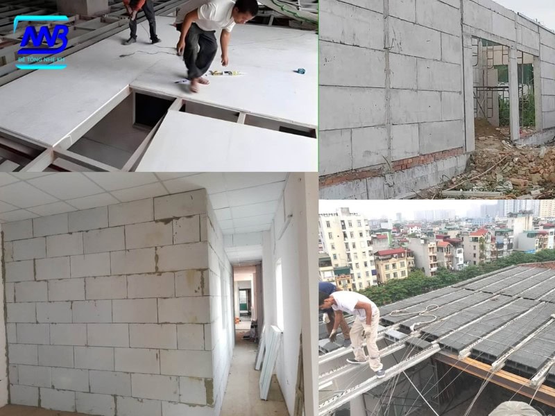 Bê tông nhẹ được sử dụng cho 4 hạng mục chính: tường bao, tường ngăn, sàn và mái.